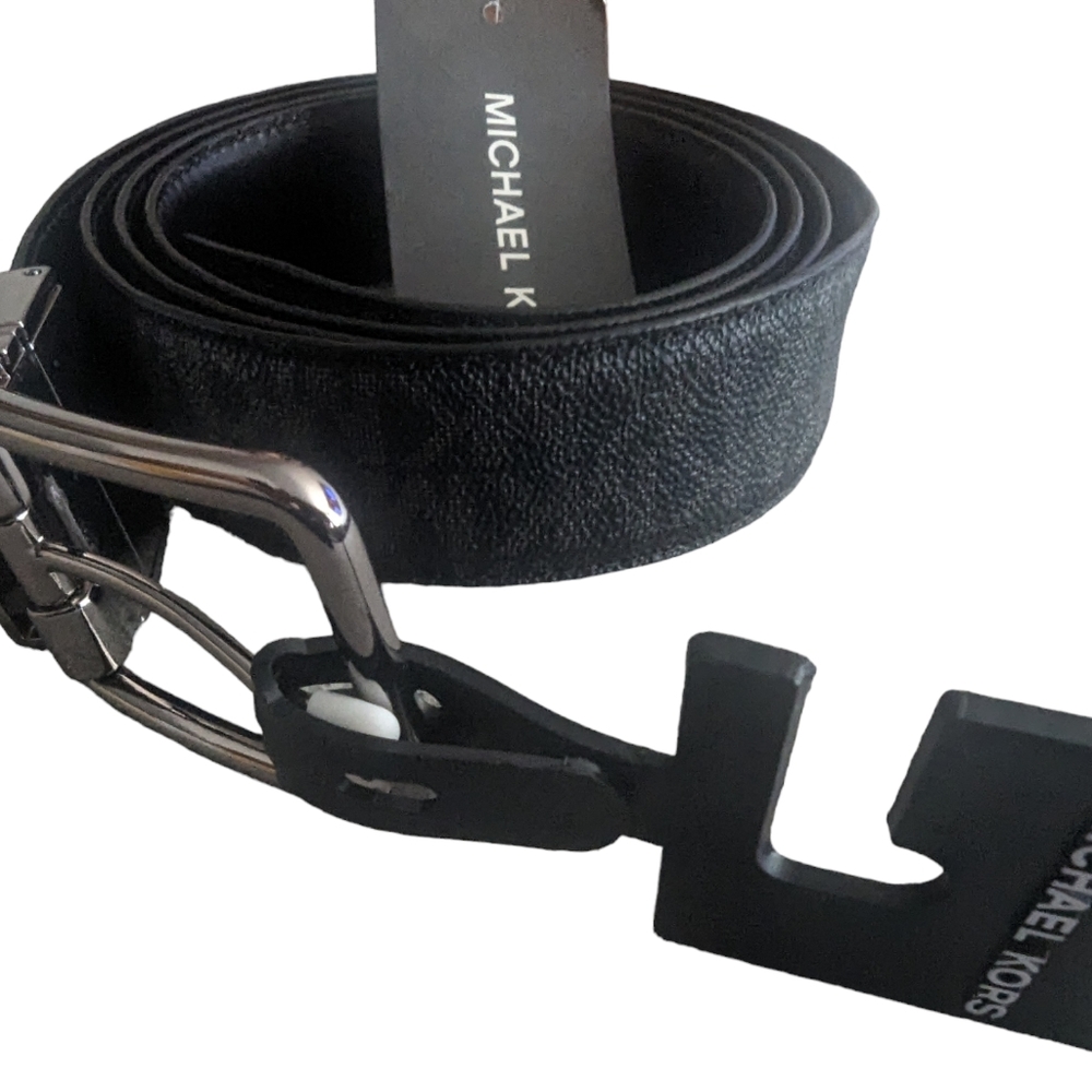 MK mens reversible cut-to-size singature canvas dress Black belt